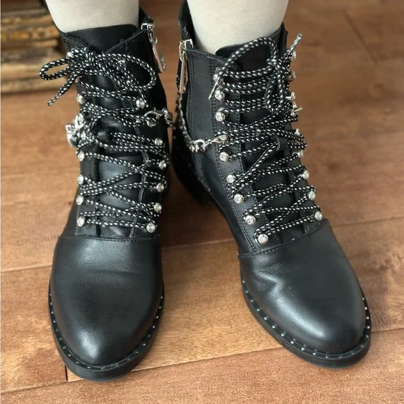 Zara Black Leather Combat Lace-Up Boots 7.5 - Picture 16 of 17